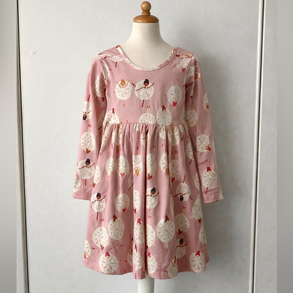 Hanna Andersson Girls Dress Size 5 | Pink Ballerina Print Long Sleeve #0088
